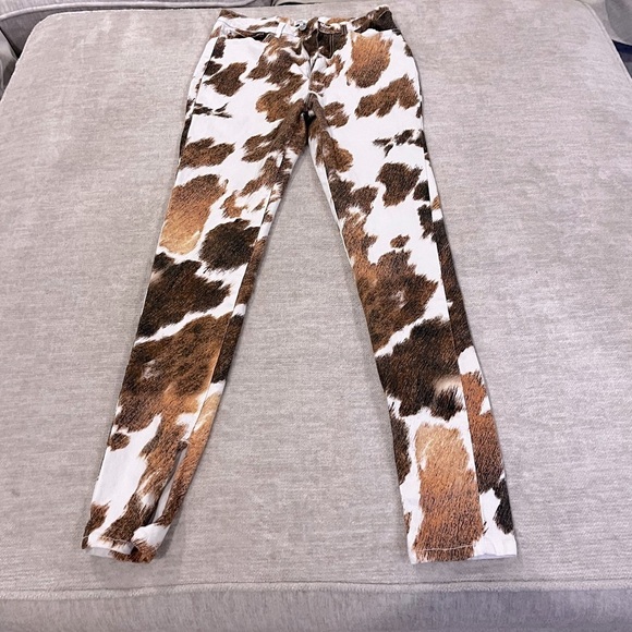 WeWoreWhat Cowhide Stiletto Slit Jeans Brown White Size 29 High Rise Horse Girl - Picture 3 of 7